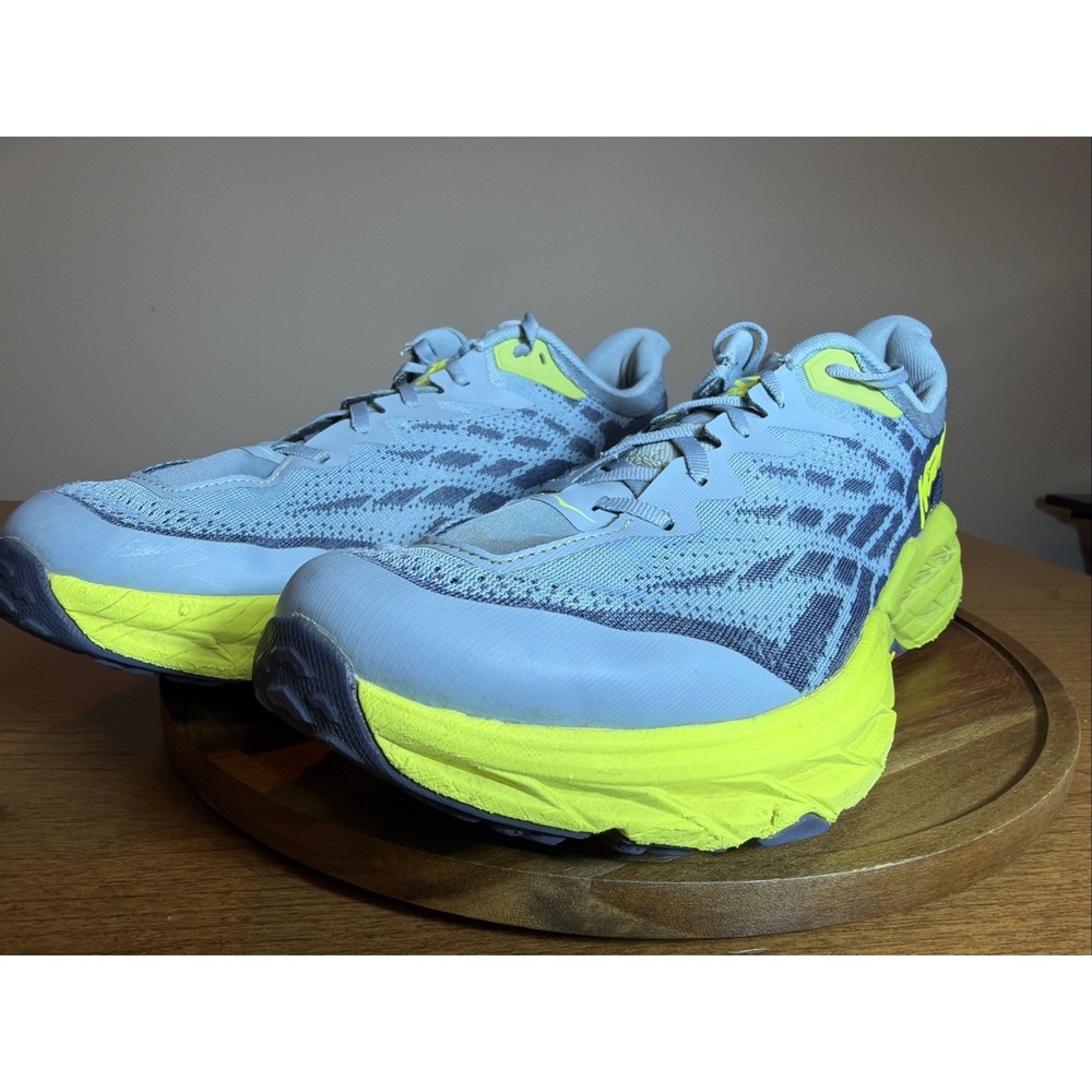 HOKA ONE ONE Men's Shoes Size 14 2E Speedgoat 5 Wide Stone Blue/ Dark Citron - Picture 7 of 16